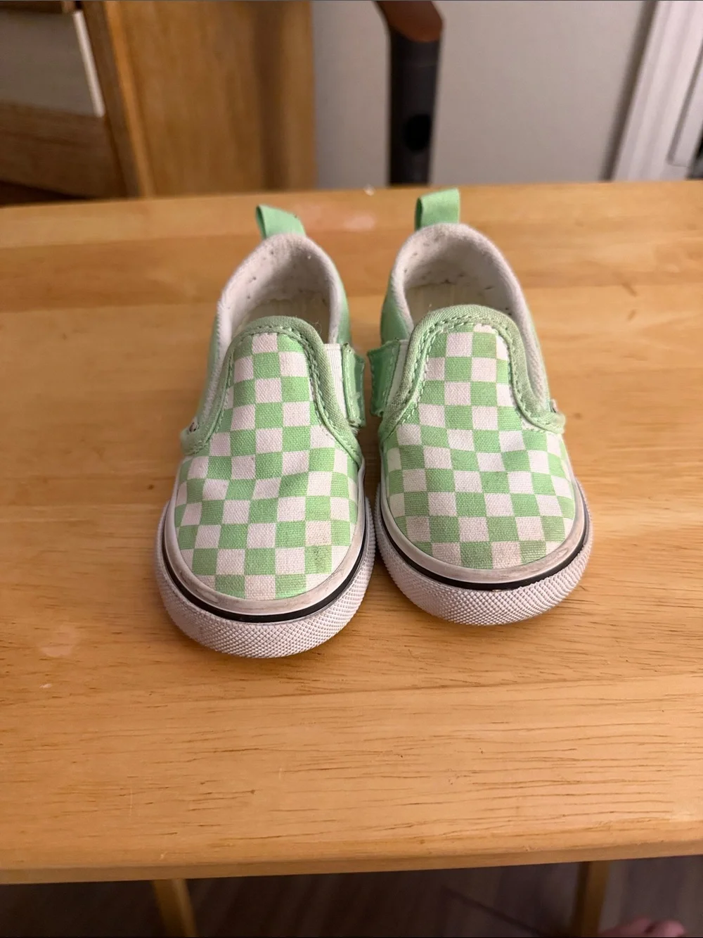 Vans Kids Slip-On Checkerboard Sneakers - Light Green & White